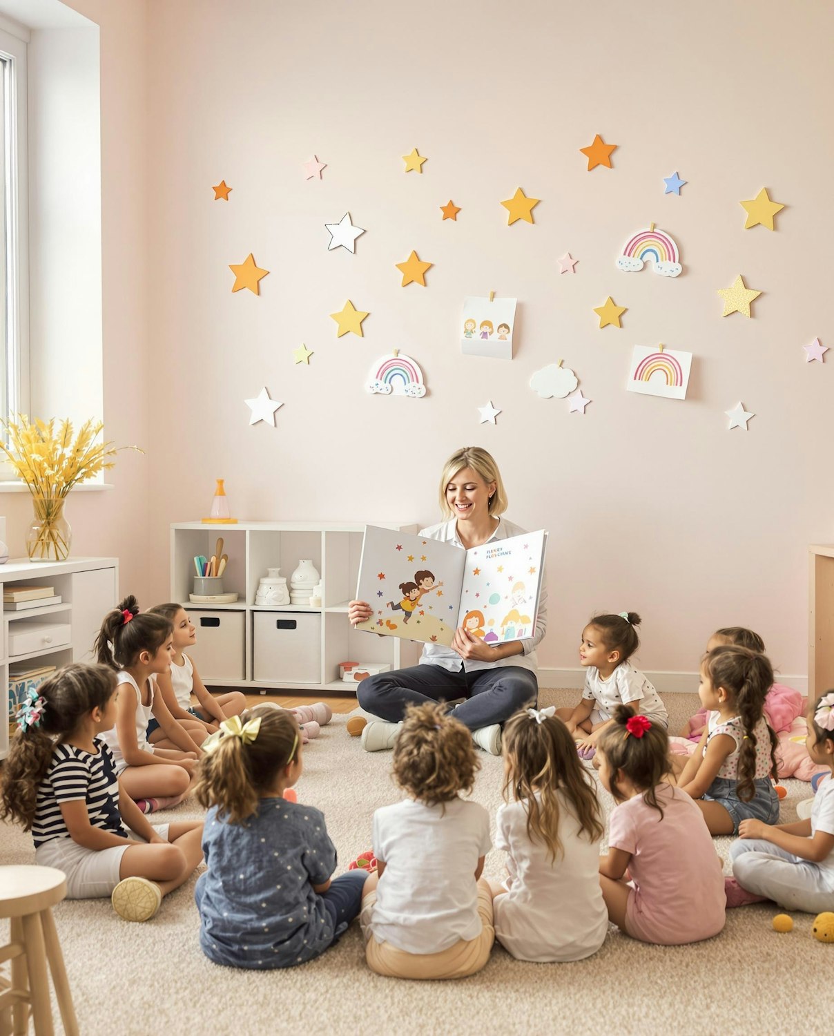 Teacher reading to young children in a classroom