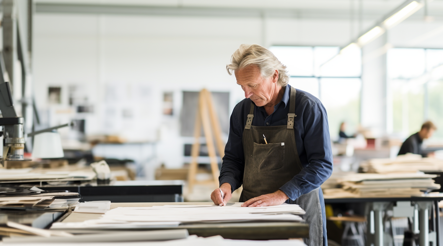 Craftsman working in a bright workshop